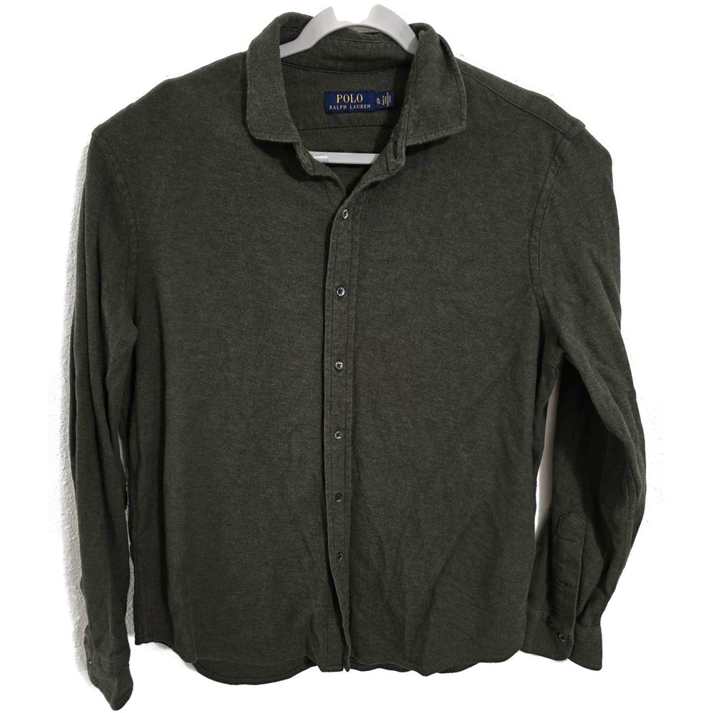 Polo Ralph Lauren Shirt Mens XL Green Solid Long Sleeve Button Front Jersey